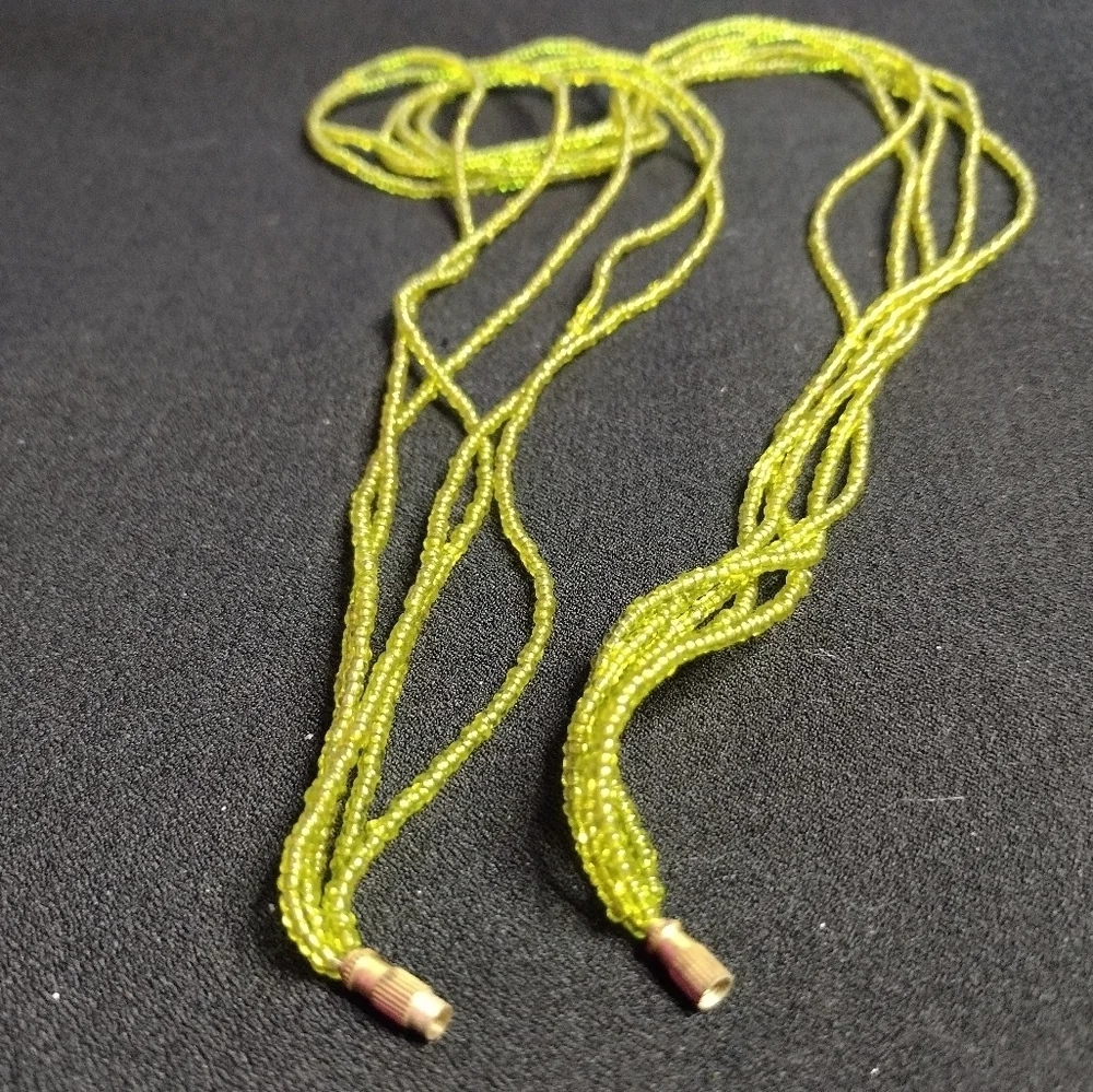 Vintage Multi strand Moss Green Beaded Necklace